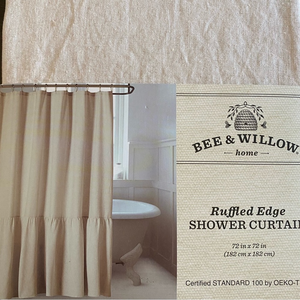 LinenBee & Willow Ruffled Edge Shower Curtain in Natural Linen